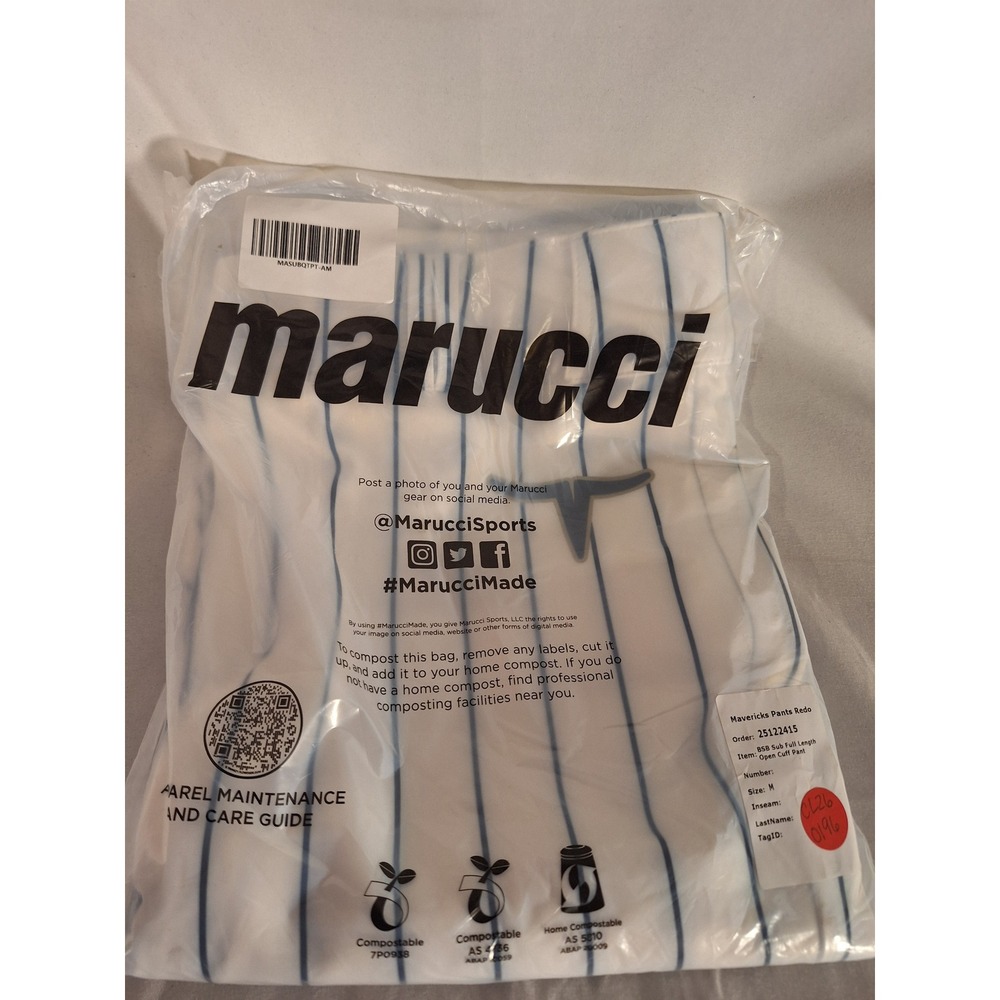 Marucci Mavericks BSB Sub Full Length‎ Open Cuff Pinstripe Baseball Pants Mens M
